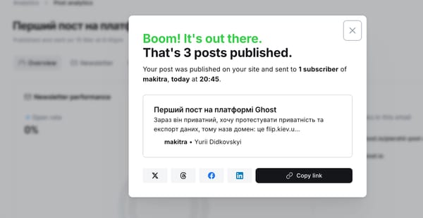 Перший пост на платформі Ghost